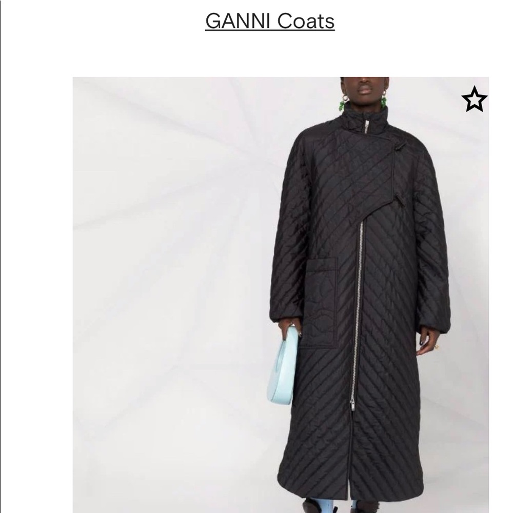 GANNI long green quilted jacket.